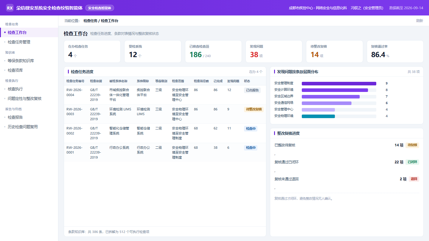 系统安全检查校验智能体检查工作台界面